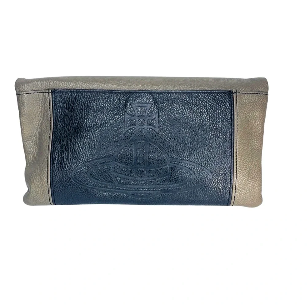 Vivienne Westwood Black and Taupe Foldover Clutch